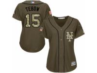 Women Majestic New York Mets #15 Tim Tebow Green Salute to Service MLB Jersey