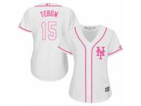 Women Majestic New York Mets #15 Tim Tebow White Fashion Cool Base MLB Jersey