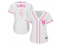 Women Majestic New York Mets #4 Wilmer Flores White Fashion Cool Base MLB Jersey