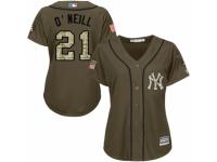 Women Majestic New York Yankees #21 Paul O'Neill Green Salute to Service MLB Jersey