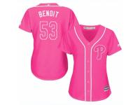 Women Majestic Philadelphia Phillies #53 Joaquin Benoit Pink Fashion Cool Base MLB Jersey