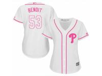 Women Majestic Philadelphia Phillies #53 Joaquin Benoit White Fashion Cool Base MLB Jersey