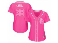 Women Majestic San Diego Padres #38 Trevor Cahill Pink Fashion Cool Base MLB Jersey