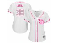 Women Majestic San Diego Padres #38 Trevor Cahill White Fashion Cool Base MLB Jersey