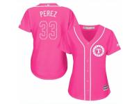 Women Majestic Texas Rangers #33 Martin Perez Pink Fashion Cool Base MLB Jersey