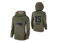 Women New England Patriots #15 Chris Hogan 2018 Salute to Service Olive Team Logo Pullover Hoodie