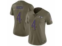 Women Nike Baltimore Ravens #4 Sam Koch Limited Olive 2017 Salute to Service NFL Jersey
