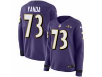 Women Nike Baltimore Ravens #73 Marshal Yanda Limited Purple Therma Long Sleeve NFL Jersey