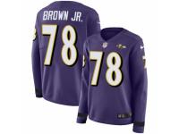 Women Nike Baltimore Ravens #78 Orlando Brown Jr. Limited Purple Therma Long Sleeve NFL Jersey