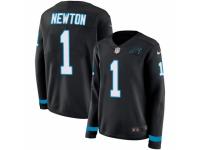 Women Nike Carolina Panthers #1 Cam Newton Limited Black Therma Long Sleeve NFL Jersey