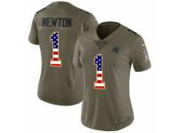 Women Nike Carolina Panthers #1 Cam Newton Limited Olive/USA Flag 2017 Salute to Service NFL Jersey