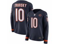 Women Nike Chicago Bears #10 Mitchell Trubisky Limited Navy Blue Therma Long Sleeve NFL Jersey