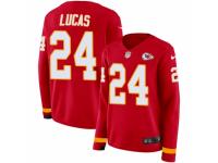 Women Nike Kansas City Chiefs #24 Jordan Lucas Limited Red Therma Long Sleeve NFL Jersey