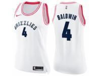Women Nike Memphis Grizzlies #4 Wade Baldwin Swingman White/Pink Fashion NBA Jersey