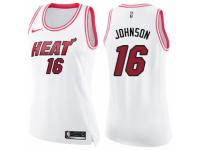 Women Nike Miami Heat #16 James Johnson Swingman White/Pink Fashion NBA Jersey