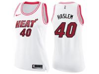 Women Nike Miami Heat #40 Udonis Haslem Swingman White/Pink Fashion NBA Jersey
