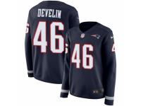 Women Nike New England Patriots #46 James Develin Limited Navy Blue Therma Long Sleeve NFL Jersey