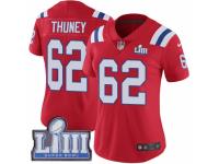 Women Nike New England Patriots #62 Joe Thuney Red Alternate Vapor Untouchable Limited Player Super Bowl LIII Bound NFL Jersey