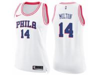 Women Nike Philadelphia 76ers #14 Shake Milton Swingman White-Pink Fashion NBA Jersey