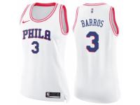 Women Nike Philadelphia 76ers #3 Dana Barros Swingman White/Pink Fashion NBA Jersey