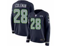 Women Nike Seattle Seahawks #28 Justin Coleman Limited Navy Blue Therma Long Sleeve NFL Jersey