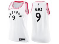 Women Nike Toronto Raptors #9 Serge Ibaka Swingman White/Pink Fashion NBA Jersey