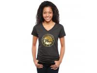 Women Philadelphia 76ers Gold Collection V-Neck Tri-Blend T-Shirt Black