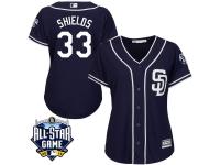 Women San Diego Padres #33 James Shields Majestic Navy 2016 All-Star Patch Authentic Cool Base Jersey