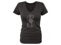 Women Seattle Mariners Fanatics Apparel Platinum Collection V-Neck Tri-Blend T-Shirt Black