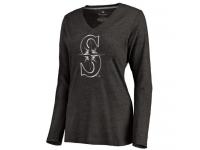Women Seattle Mariners Platinum Collection Long Sleeve V-Neck Tri-Blend T-Shirt Black