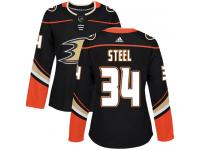 Women's Adidas Anaheim Ducks #34 Sam Steel Authentic Black Home NHL Jersey