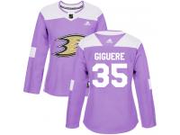 Women's Adidas Anaheim Ducks #35 Jean-Sebastien Giguere Authentic Purple Fights Cancer Practice NHL Jersey