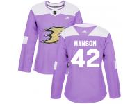 Women's Adidas Anaheim Ducks #42 Josh Manson Authentic Purple Fights Cancer Practice NHL Jersey