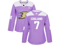 Women's Adidas Anaheim Ducks #7 Andrew Cogliano Authentic Purple Fights Cancer Practice NHL Jersey