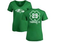 Women's Baltimore Ravens Earl Thomas III NFL Pro Line by Kelly Green St. Patrick's Day Slim Fit V-Neck T-Shirt