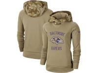 Women's Baltimore Ravens Nike Khaki 2019 Salute to Service Therma Pullover Hoodie