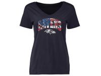 Women's Baltimore Ravens Pro Line Navy Banner Wave Slim Fit V-Neck T-Shirt