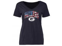 Women's Green Bay Packers Pro Line Navy Banner Wave Slim Fit V-Neck T-Shirt