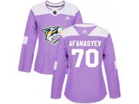 Women's Hockey Nashville Predators #70 Egor Afanasyev Purple Fights Cancer Practice Jersey