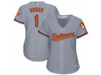 Women's Majestic Baltimore Orioles #1 Michael Bourn Authentic Grey Road Cool Base MLB Jersey