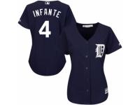 Women's Majestic Detroit Tigers #4 Omar Infante Authentic Navy Blue Alternate Cool Base MLB Jersey