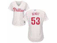 Women's Majestic Philadelphia Phillies #53 Joaquin Benoit Authentic White Red Strip Home Cool Base MLB Jersey