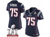 Women's Nike New England Patriots #75 Ted Karras Elite Navy Blue Team Color Super Bowl LI 51 NFL Jersey