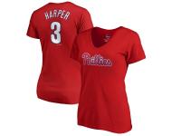 Women's Philadelphia Phillies Bryce Harper Majestic Red Name & Number V-Neck T-Shirt