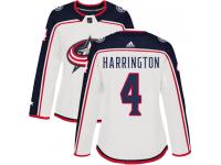 Women's Reebok Columbus Blue Jackets #4 Scott Harrington White Away Authentic NHL Jersey