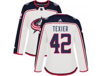 Women's Reebok Columbus Blue Jackets #42 Alexandre Texier White Away Authentic NHL Jersey