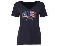 Women's San Diego Chargers Pro Line Navy Banner Wave Slim Fit V-Neck T-Shirt