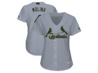 Women's St. Louis Cardinals Yadier Molina Majestic Gray 2018 Memorial Day Cool Base Player Jersey