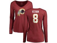 Women's Washington Redskins #8 Case Keenum NFL Pro Line Burgundy Name & Number Logo Long Sleeve T-Shirt