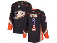 Youth Adidas Anaheim Ducks #1 Reto Berra Black USA Flag Fashion NHL Jersey